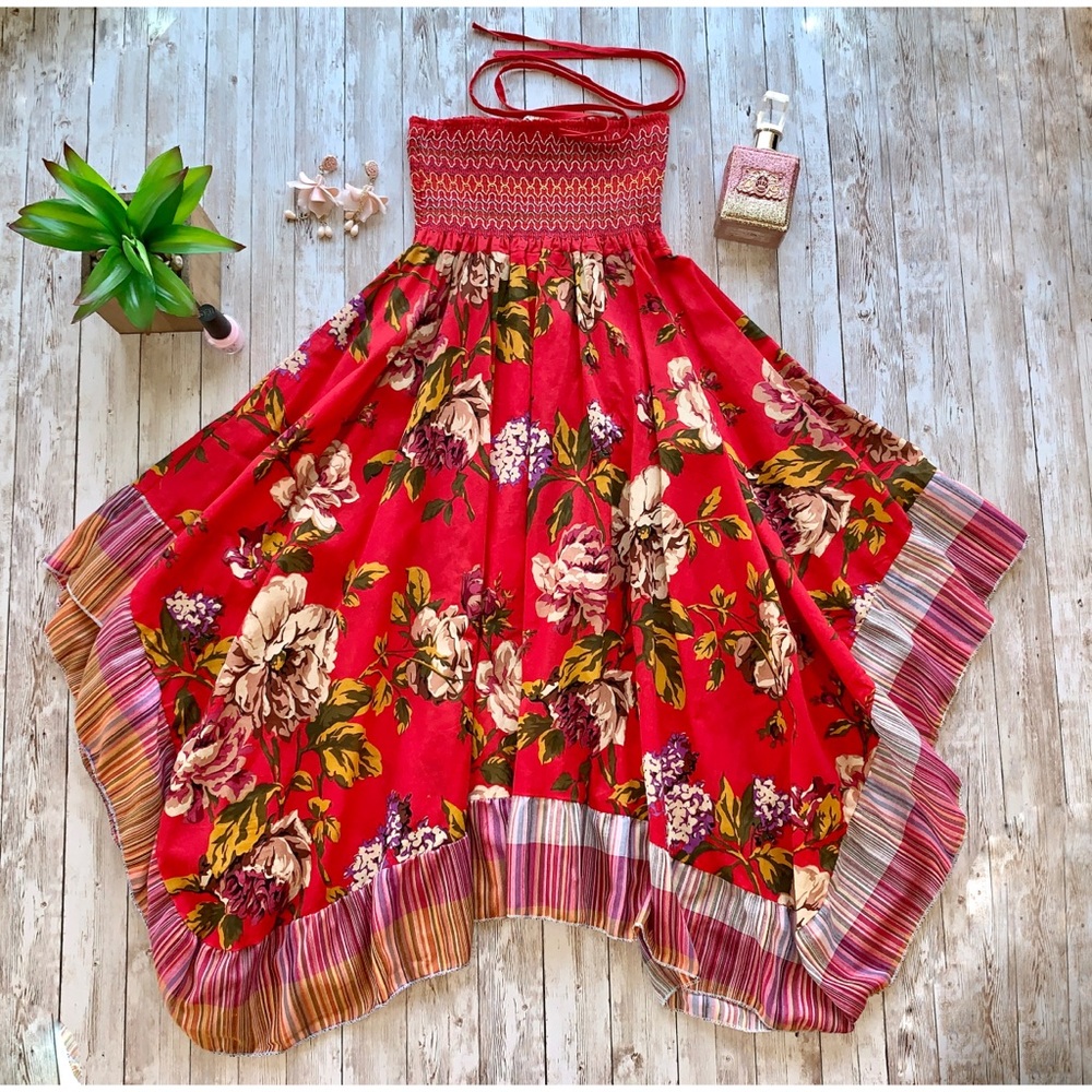 KU2 floral strapless  halter top dress